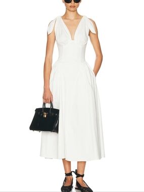 Helsa Fairweather Midi Dress in Stretch Cotton Sateen in White
